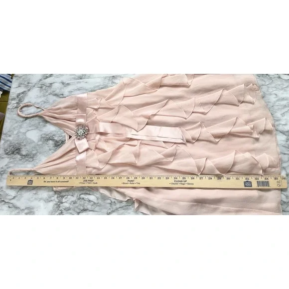 BCBG MAX AZRIA Strappy Dress Cascading Ruffle Silk Fairy Blush Pink Sz 2 - Picture 10 of 11